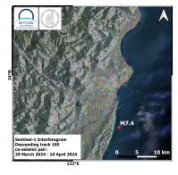 Δορυφορική συμβολομετρική απεικόνιση του πεδίου εδαφικής παραμόρφωσης από τον σεισμό στην Tαϊβάν, 2/4/2024